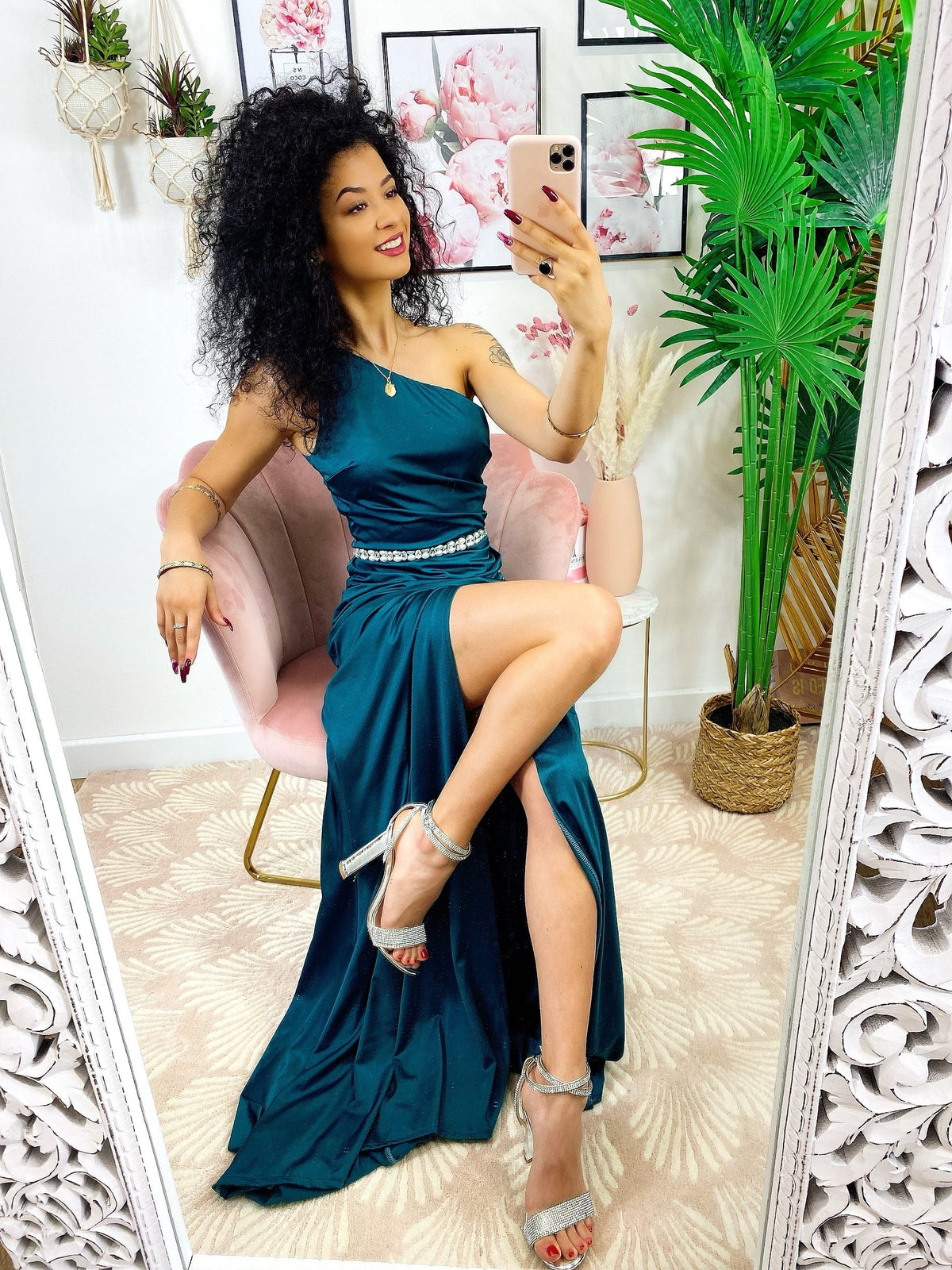 Dress Lungo a sirena monospalla verde bottiglia