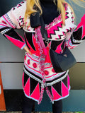 Cardigan fuxia con frange e cinta