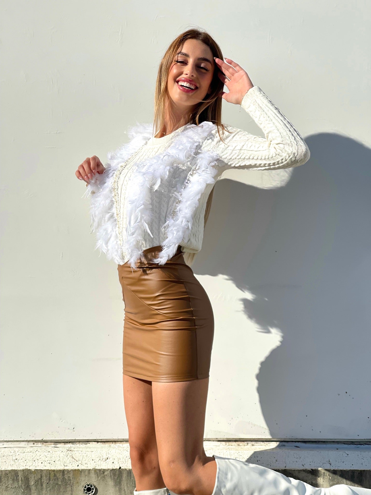 Gonna in ecopelle basic camel
