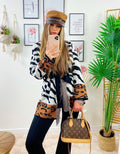 Cardigan Zebrato con frange e cinta