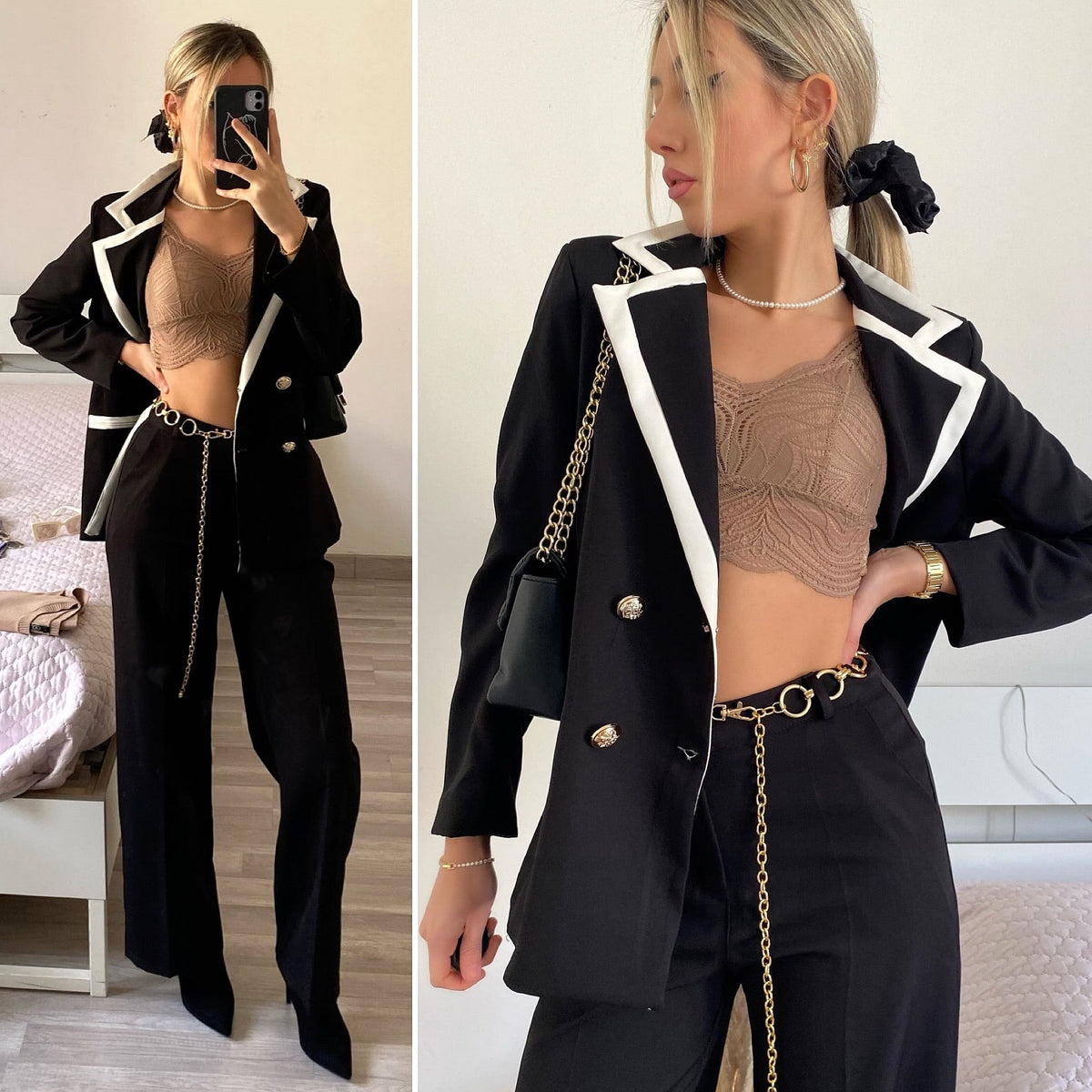 Completo giacca e pantalone nero e bianco