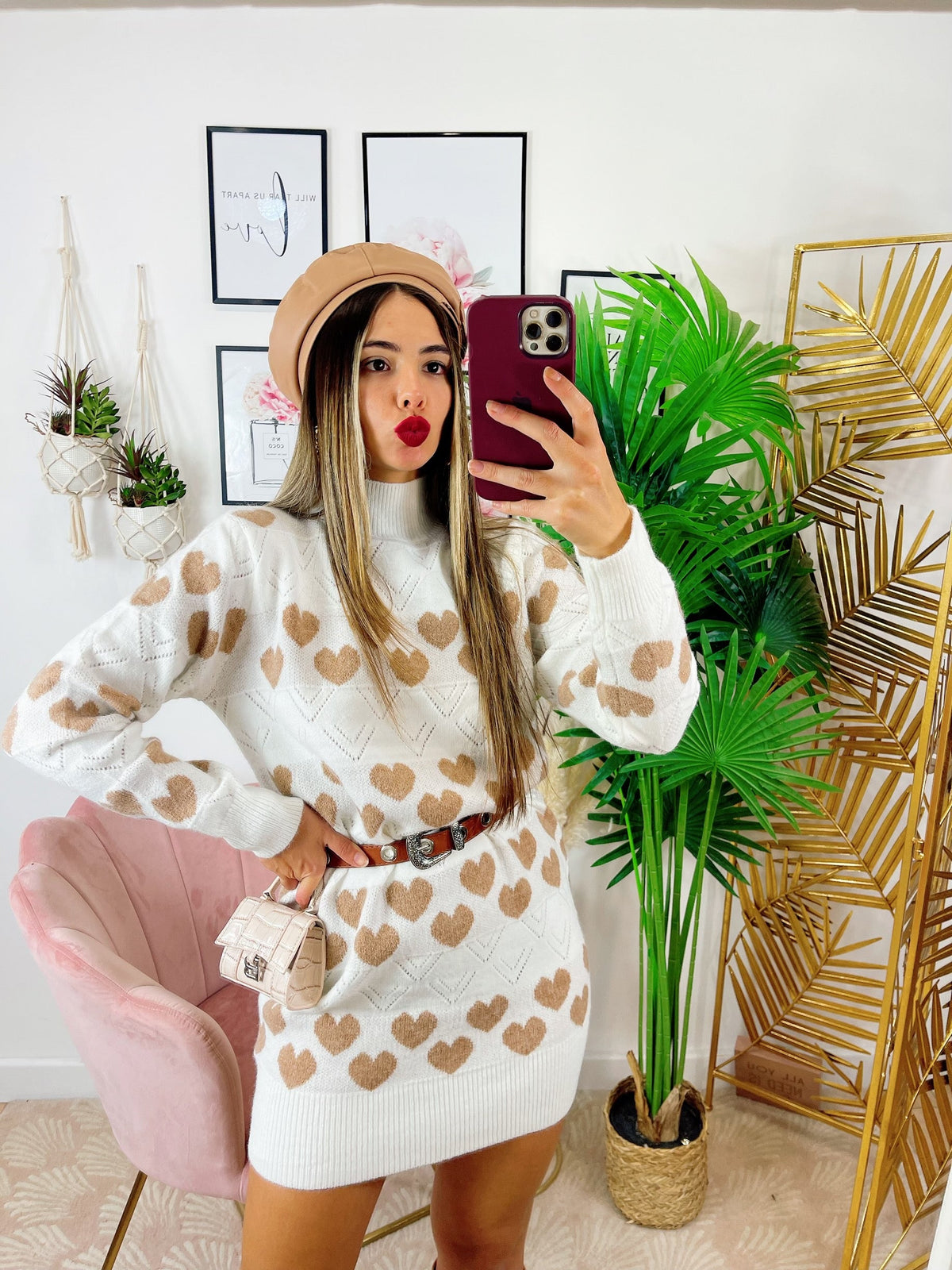 Maxi maglione Bianco a cuori