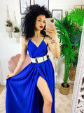 Abito con maxi spacco blu elettrico