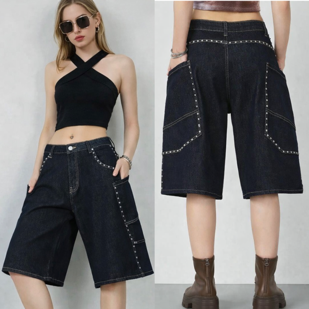 Bermuda Denim borchie Street