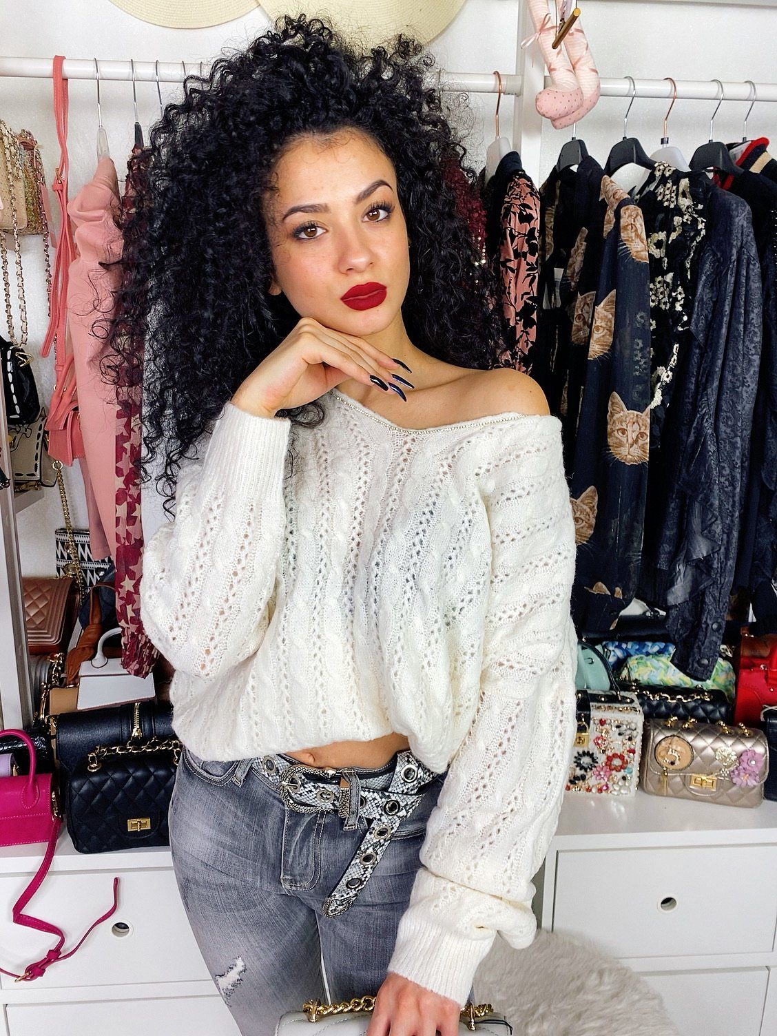 Maglione a trecce con strass