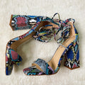 Sandali stringati effetto pitonato multicolore