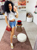 Short in jeans con strappini