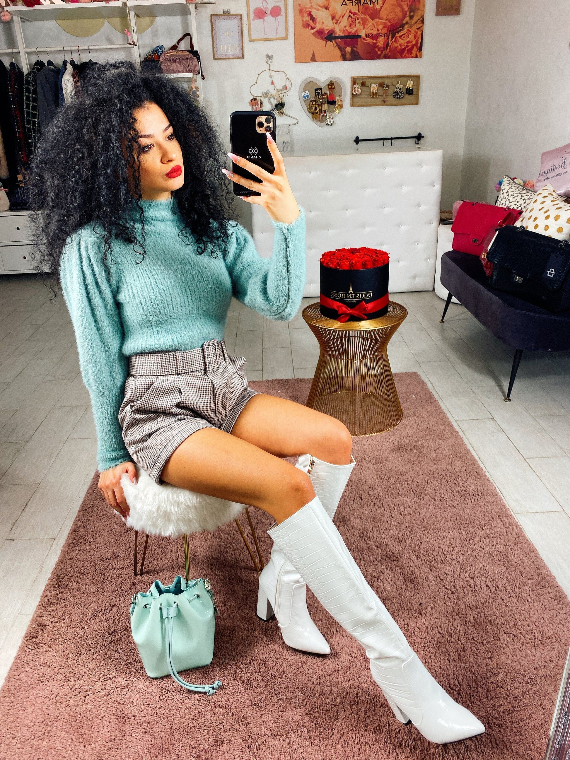 Short pied de poule con cintura