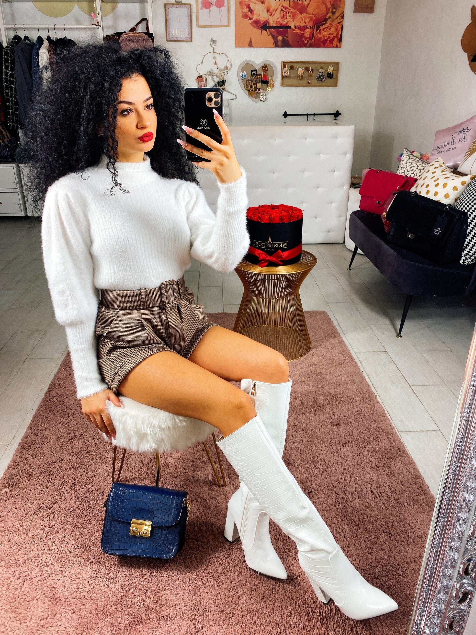 Short pied de poule con cintura