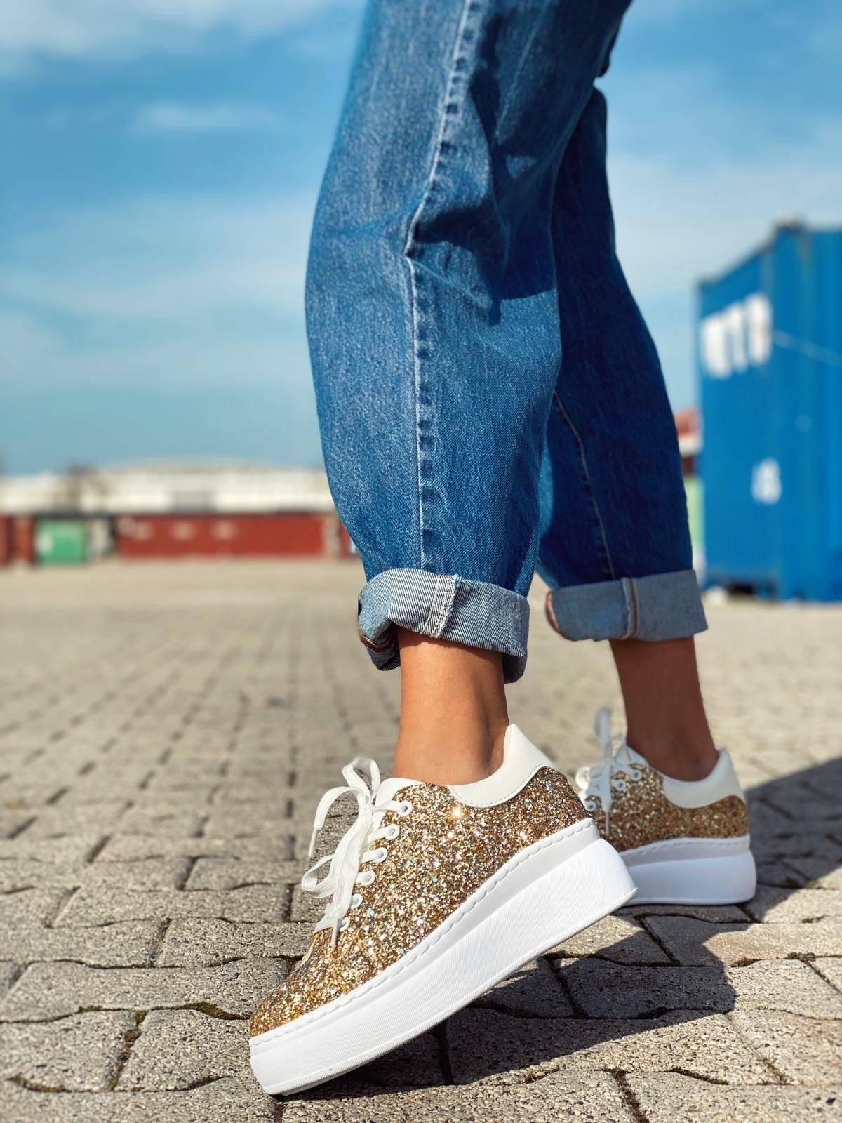 Sneakers glitter oro con platform