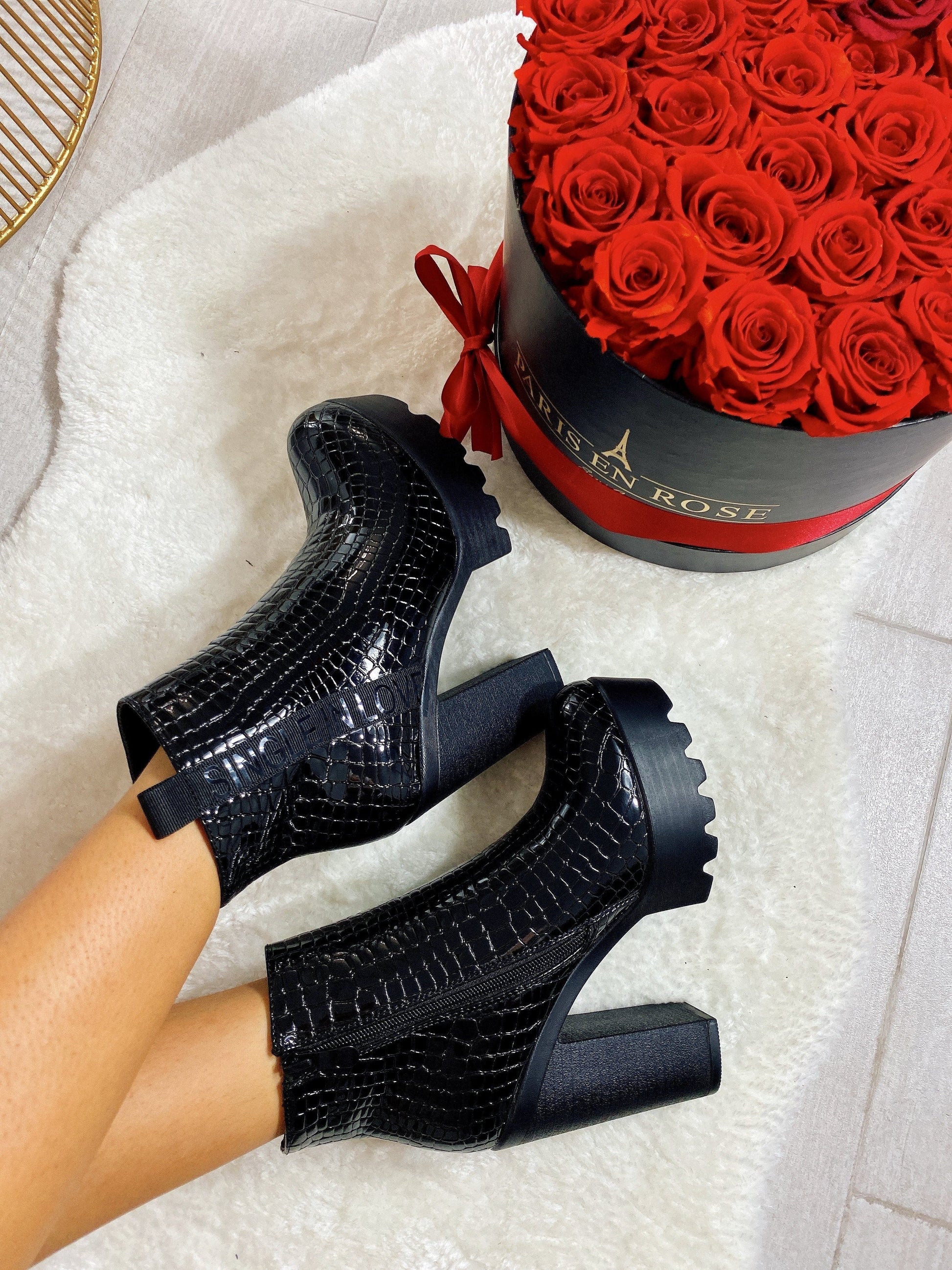 Stivaletti tacco alto croco con plateaux